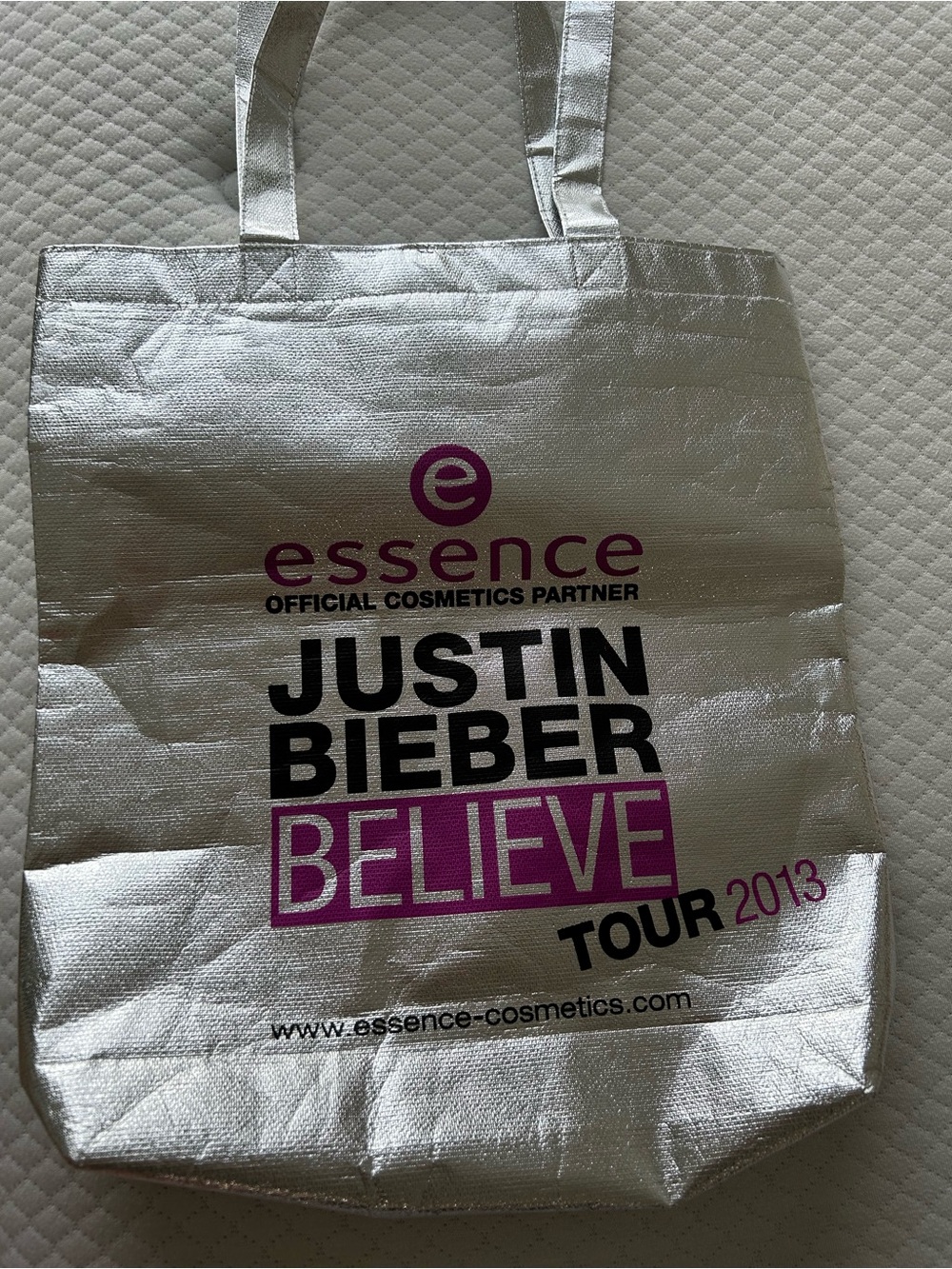 Justin Bieber Believe Tour 2013 Metallic Silver Tote Bag by
